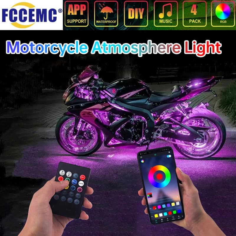 12V Moto Decorative Lamp Strip RGB APP LED Motorcycle Car Atmosphere Foot Light Remote Control Flexible Waterproof Sound Control