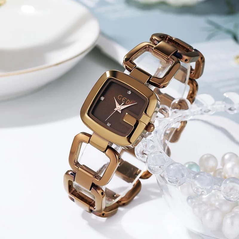 GEDI Elegant Steel Chain Strap Square Shaped Ladies Watches Luxury Minimalist Waterproof Women's Quartz Jewelry Wrist Watch Gift