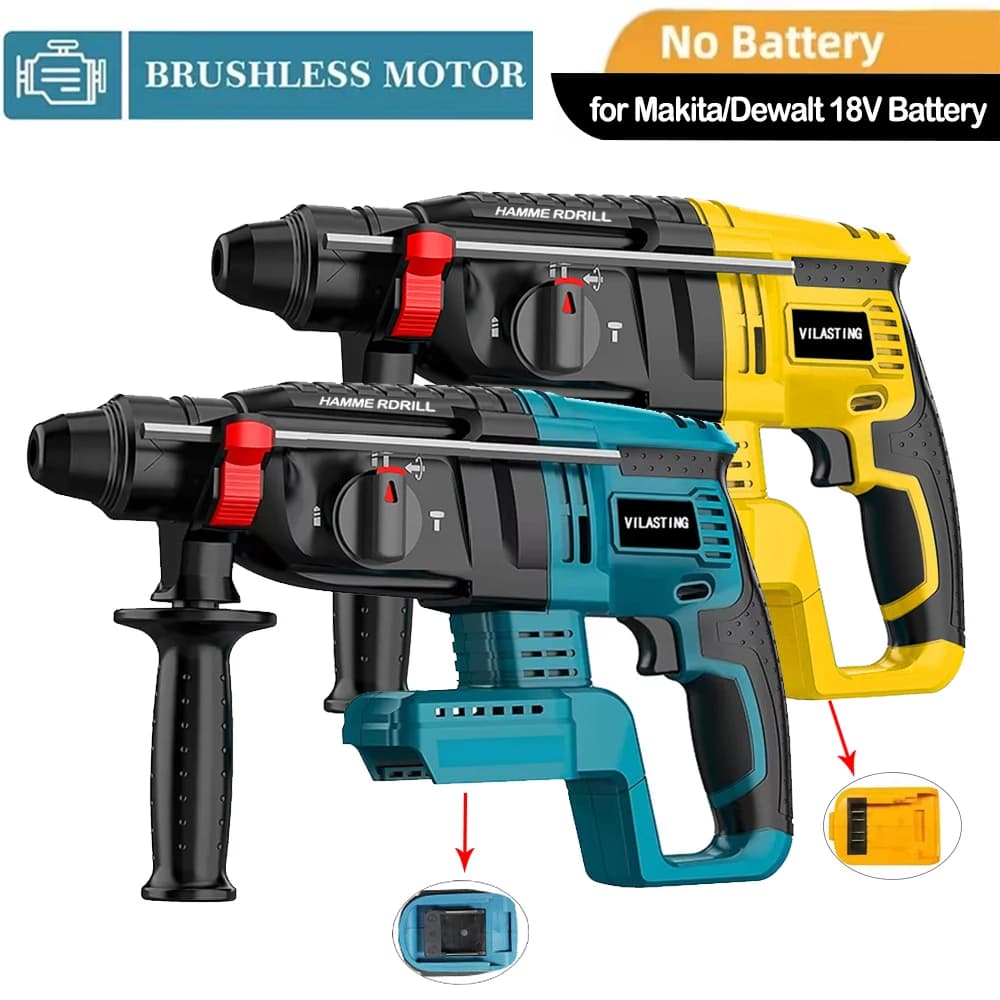 26MM Brushless Electric Hammer Drill Multifunctional Rotary Cordless Rechargeable Power Tools Fit MA KITA/Dewalt 18V Battery