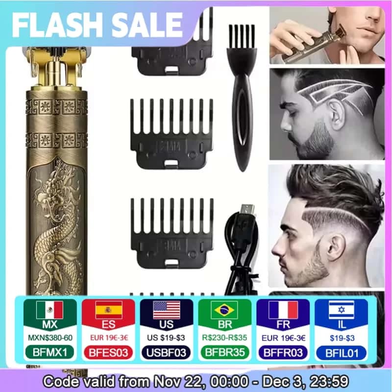 Electric Hair Clipper Professional USB Cordless Clipper Professional Beard Trimmer Haircut Grooming Kit Hair Cutting Machine