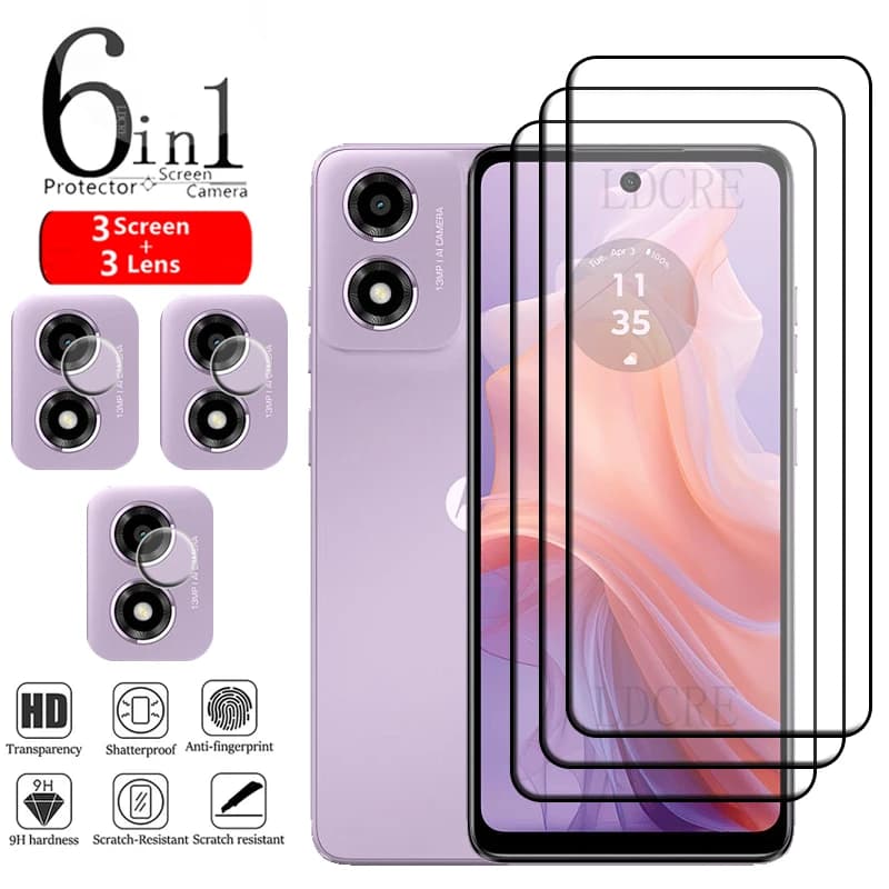 6-in-1 For Motorola Moto E14 Glass For Moto E14 E 14 Tempered Glass Film Full Gover 9H Screen Protector For Moto E14 Lens Glass