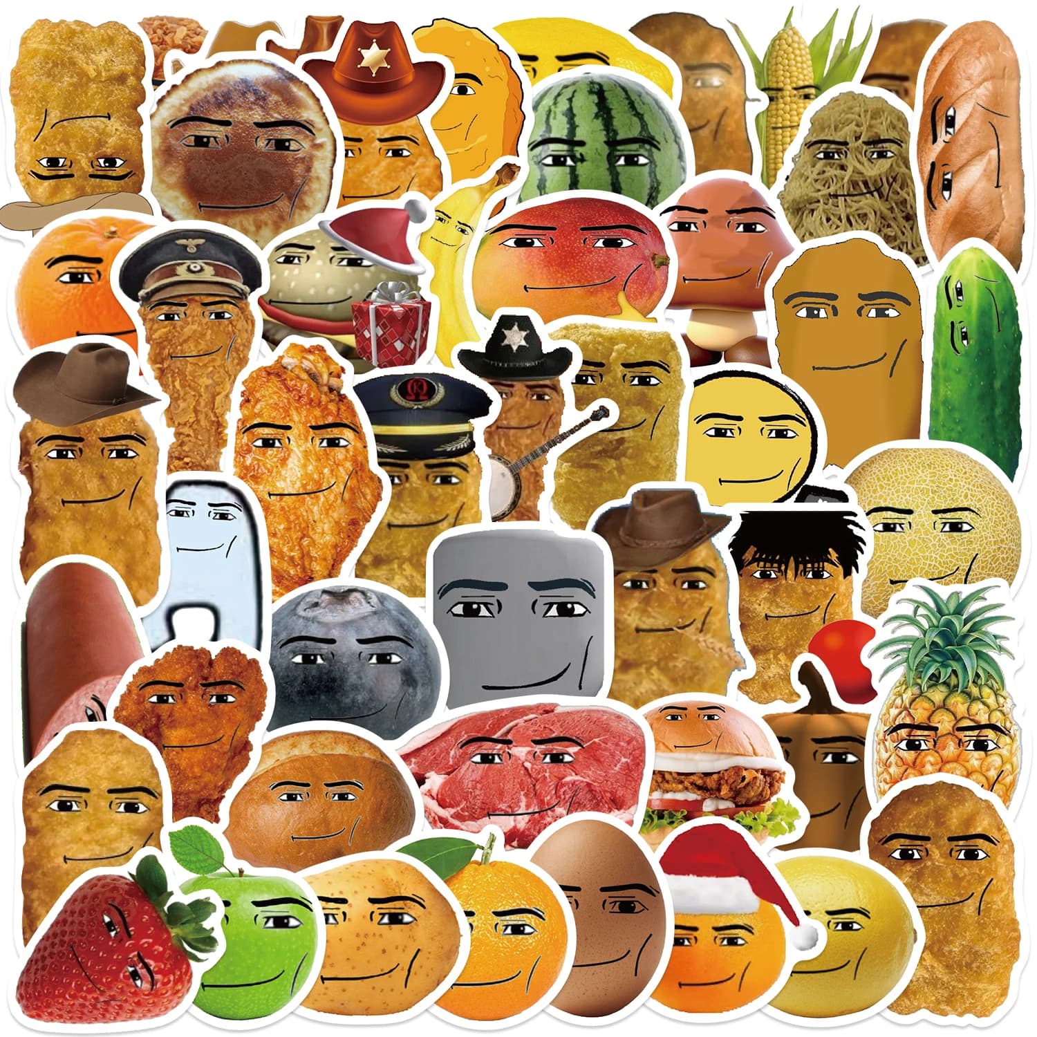 58pcs Robloxs Face -Winning Smile-Chicken Nugget Meme Series Cartoon Waterproof Decorative Water Cup Phone Case Stickers