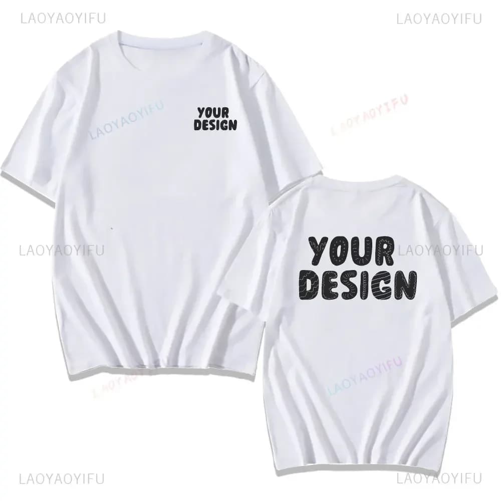 2025 Customized Printed Cotton Black White T Shirt Harajuku Men Women Tee DIY Your Like Photo or Logo Tshirt Fashion Custom Tops