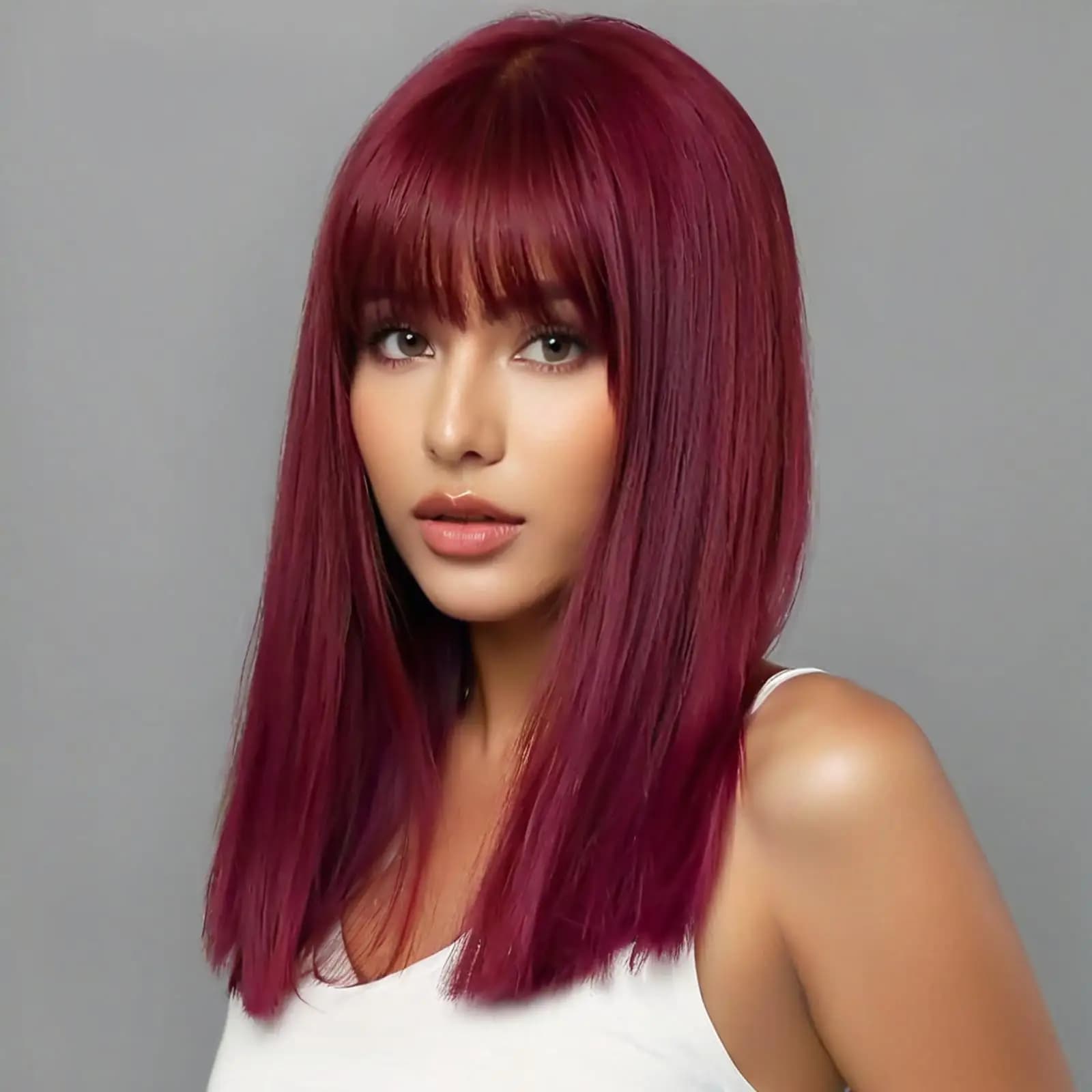 Wine Red Long Straight Synthetic Wig with Royal Sister Qi Bangs High-Quality Chemical Fiber Fashionable Women's Hair Wig