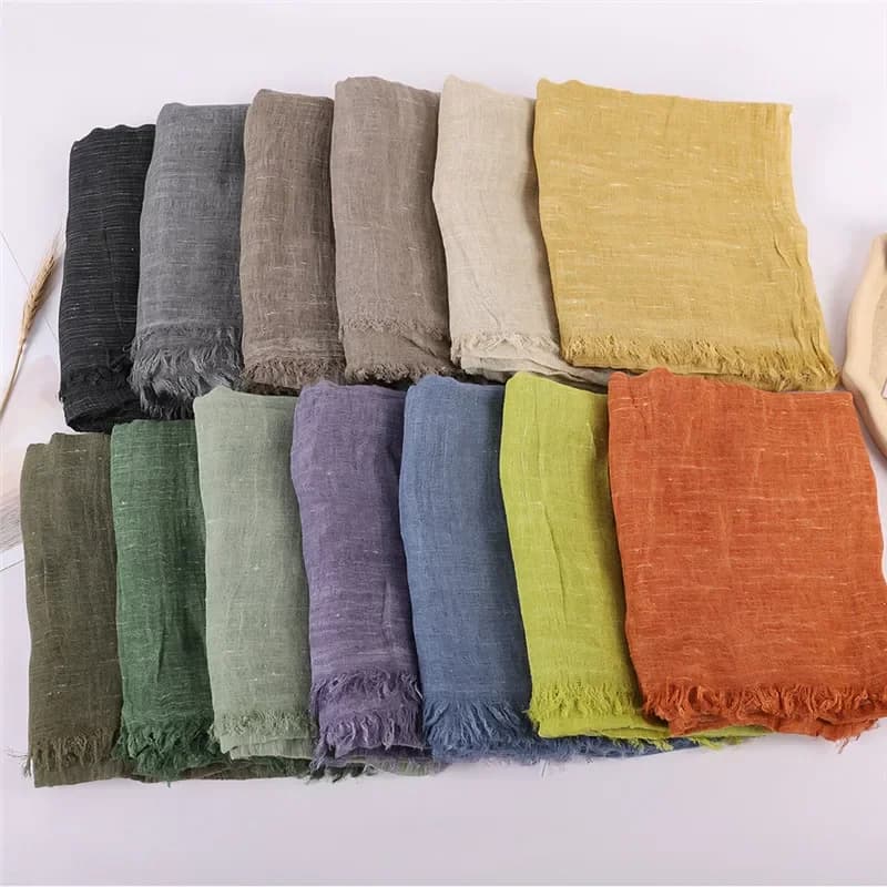 New spring and summer solid color wool cotton linen scarf tassel literary shawl summer print versatile cotton linen scarf