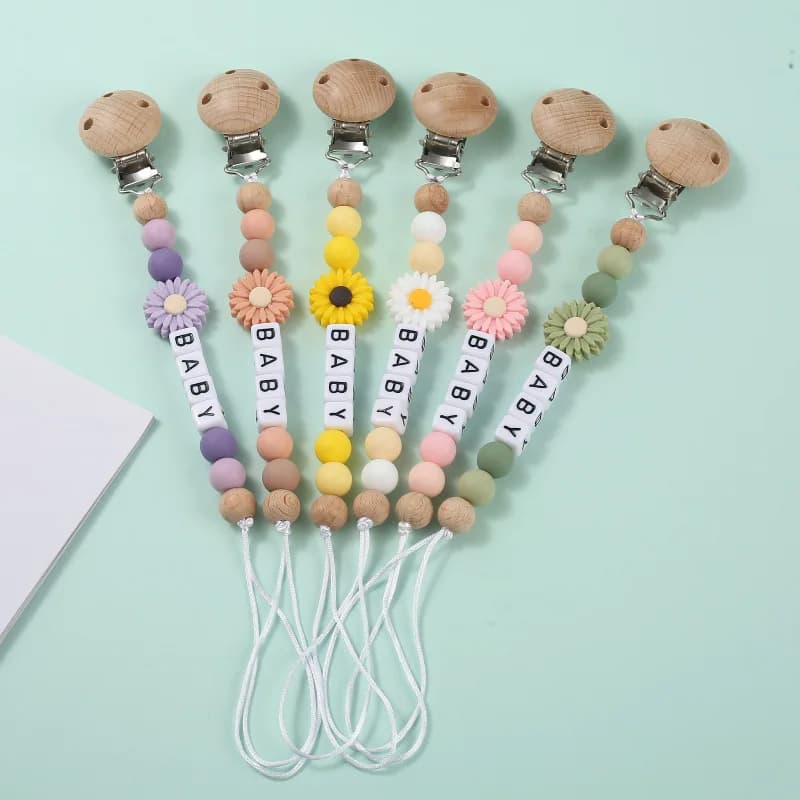 1pc Baby Personalized Name Pacifier Clips Chain Sunflower Pacifiers Clip Safe Teething Soother Chew Toy Nipple Dummy Holder