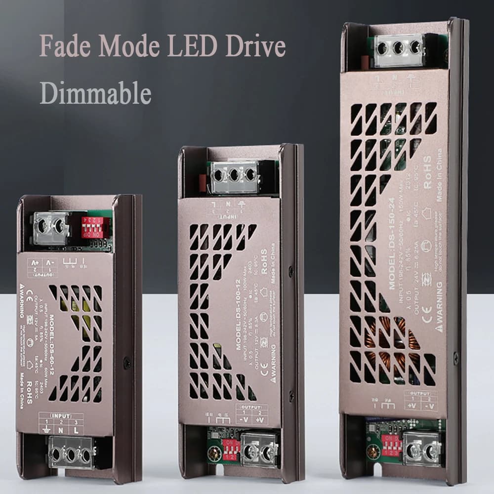 Fade Mode LED Power Supply Mute Lighting Device DC 12V 24V 60W 100W 200W Transformer Dimmable LED Light Driver Power Adapter