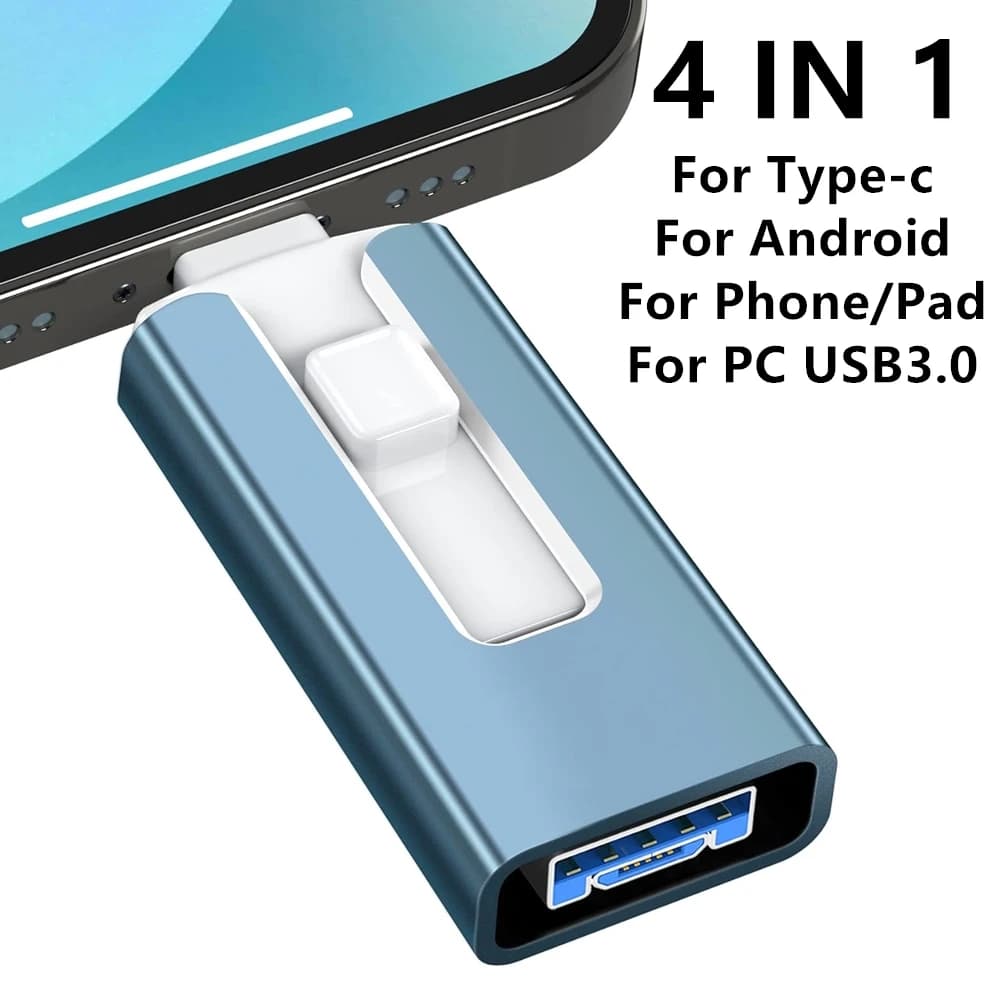 For iPhone Usb 3.0 Flash Drive 512GB 256G 2TB 1TB 128G 64G 32G for iPhone with 4in1 interface Mirco TYPE pendrive for Ipad