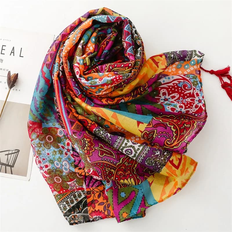 Vintage Design Ethnic Printed Patchwork Shawl Scarf for Women High Quality Wrap Headband Bufandas Muslim Hijab