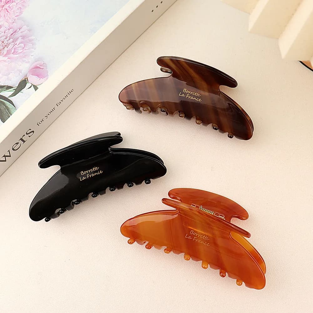 DS 9.5CM Large Gold Label Ripple Hair Claw Winter Acetate Claw Clips French Retro Crab Hair Clips for Women Hair Accessories