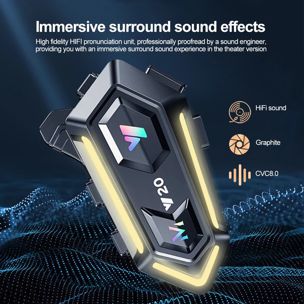 Y20 Bluetooth 5.3 Motorcycle Helmet Headset 1000Mah Super Long Standby Wireless Hands-free Waterproof Motorbike Earphone