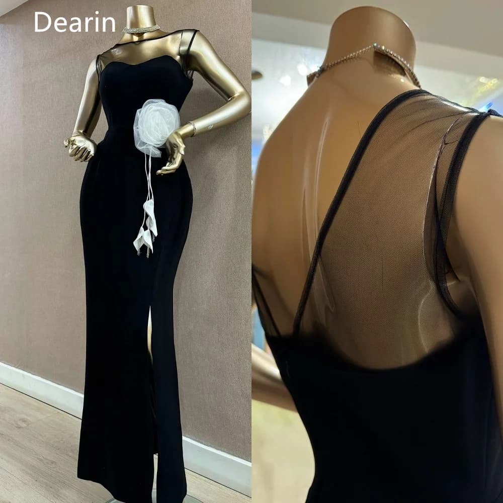 Customized Prom Formal Dress Dearin Scoop Neckline Column Ankle Length Skirts 3D Flower Bespoke Occasion Dresses Saudi Arabia