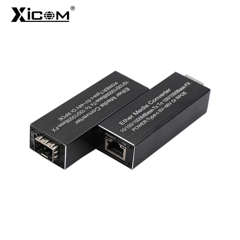 Xicom Mini RPOE 1.25G Media Converter Slot SFP Transceiver Module 5V DC Type-C input 1 SFP Slot 1 RJ45 Ethernet SFP Fiber Switch