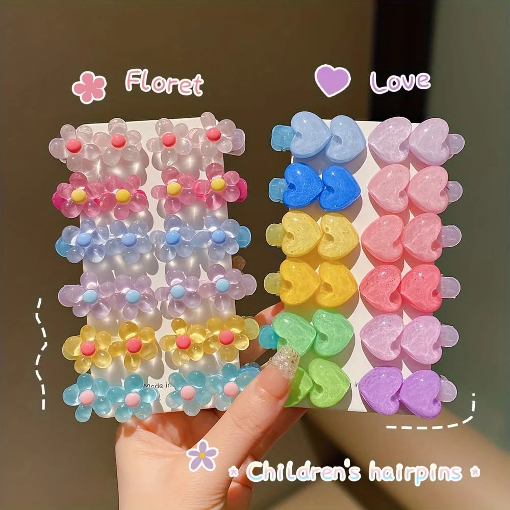 12/24pcs Kidsren's Rainbow Color Cute Flower Heart Small Hairpin