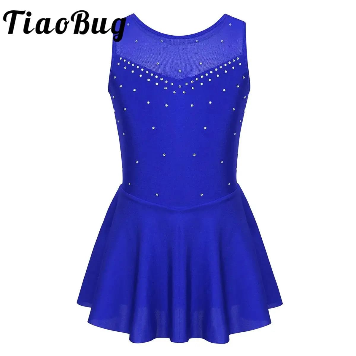 Kids Girls Ballet Dance Dress Sleeveless See-through Mesh Gymnastics Leotards Figure Skating Dress Stage Dancing Costume