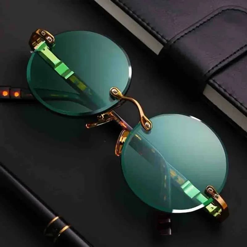 Fashion Classic Rimless Sunglasses Women Men Crystal Dark Green Lens Sun Glasses Retro Round Glasses Outdoor Driving Eyeglasses