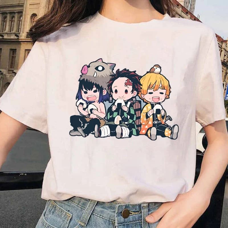 Funny Anime Hashibira Inosuke Kamado Tanjirou Agatsuma Zenitsu Cartoon Print T-shirt Summer Cool T Shirt Women Men Short Sleeve