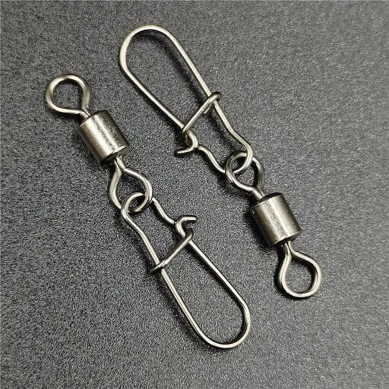 50pcs/lot Fishing Connector 2# 4# 6# 8# 10# Pin Bearing Rolling Swivel Stainless Steel With Snap Fishhook Lure Tackle