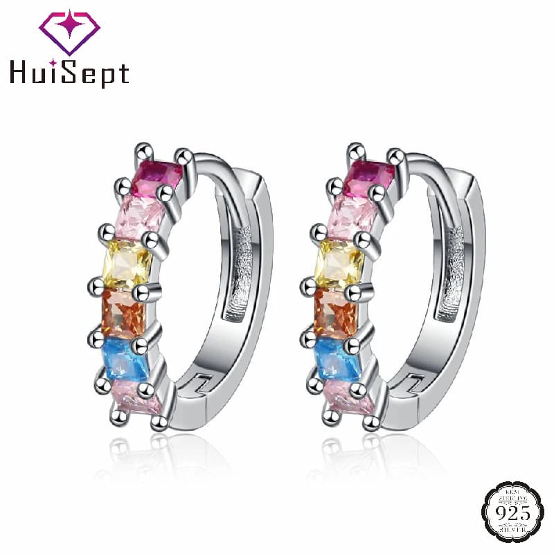 HuiSept Korean Style Zircon Women Earrings 925 Silver Jewelry Accessories for Wedding Engagement Party Bridal Gifts Wholesale
