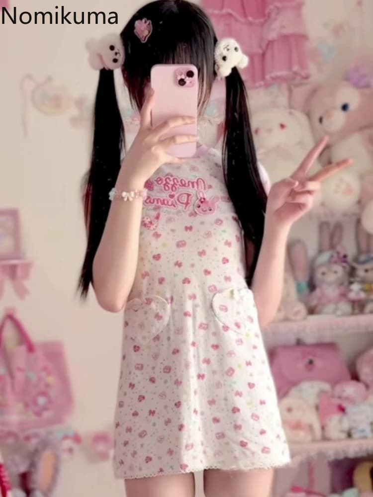 Y2k Summer Dresses for Women 2025 Vestidos De Mujer Cute Japanese Robe Femme O-neck Short Sleeve Anime Tunic Sweet Mini Dress