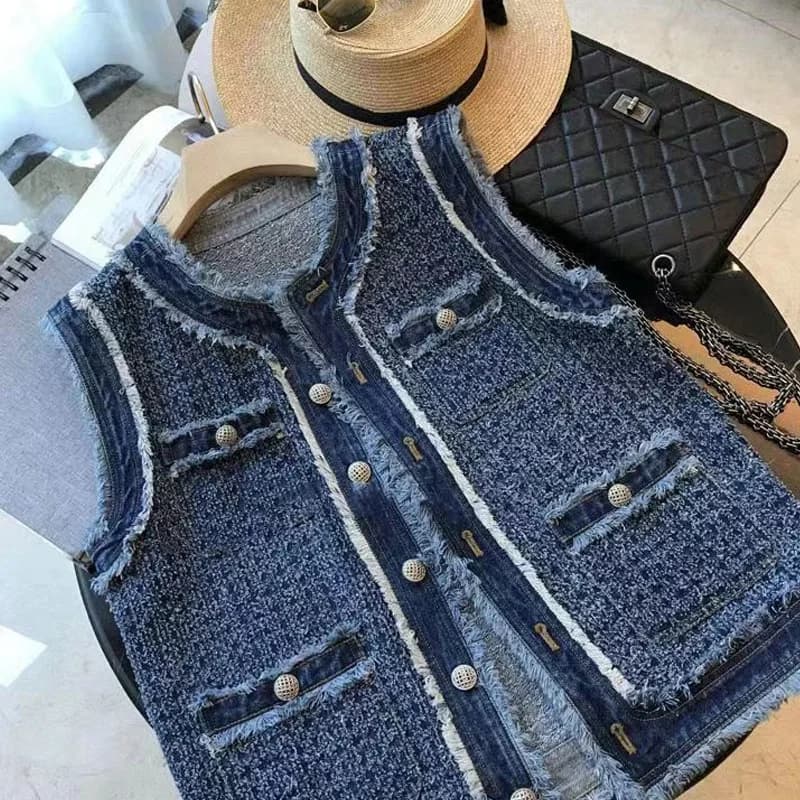 2023 New Women's Clothing Casual Autumn Fashion Loose Buttons Vintage Streetwear O-neck Sleeveless Temperament Patchwork Vests