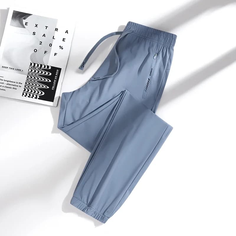 New High Quality Ice Silk Men's Women's Pants Summer Thin Loose Quick Drying Breathable Sports Straight Leg Tie Casual Pants