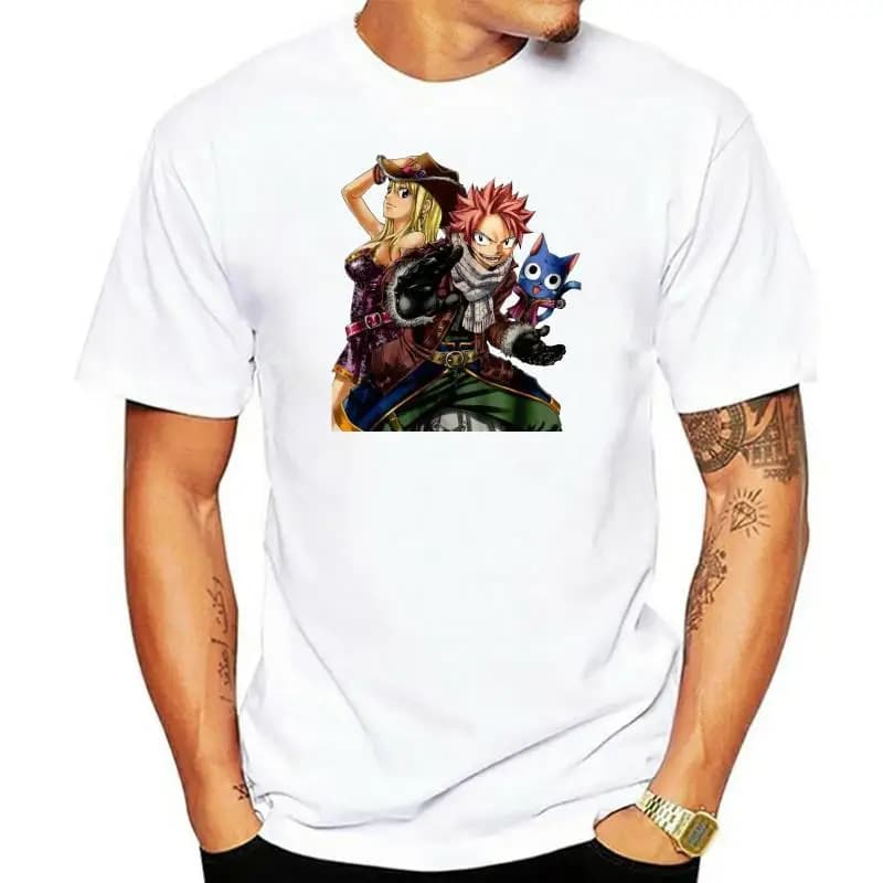 T-shirt Femme Col Rond Echancre fairy tail natsu lucy happy manga sorcier