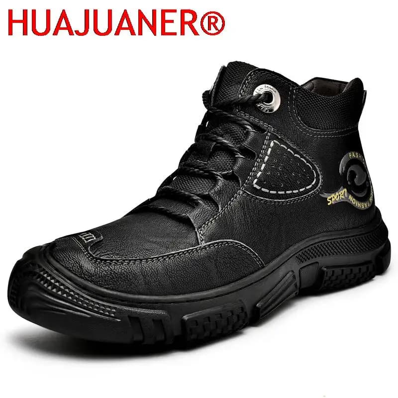 Non-Slip Men's Real Leather Ankle Boots Spring Autumn Mens Shoes Fashion Casual Walking Shoes Men Genuine Leather Hiking Shoes
