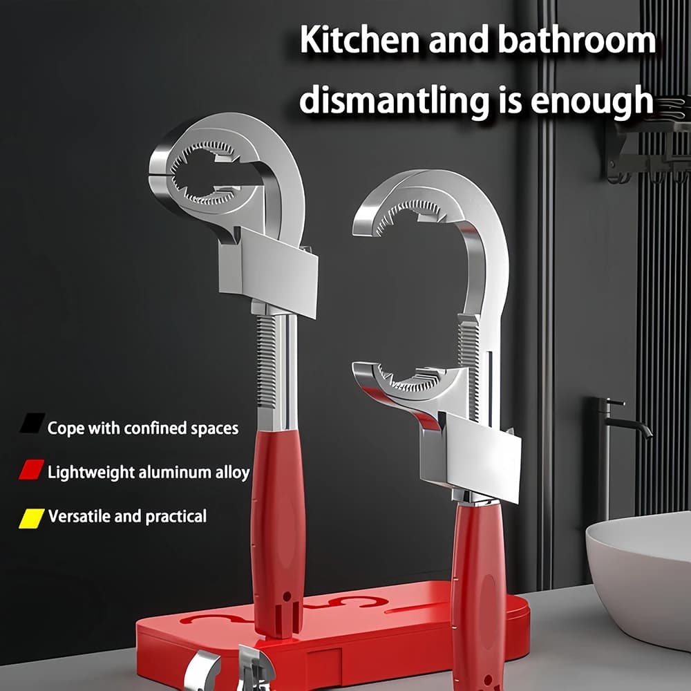1-piece pipe wrench, large opening bathroom wrench, multi-purpose plumbing tool, can adjust and repair water pipes and pipes