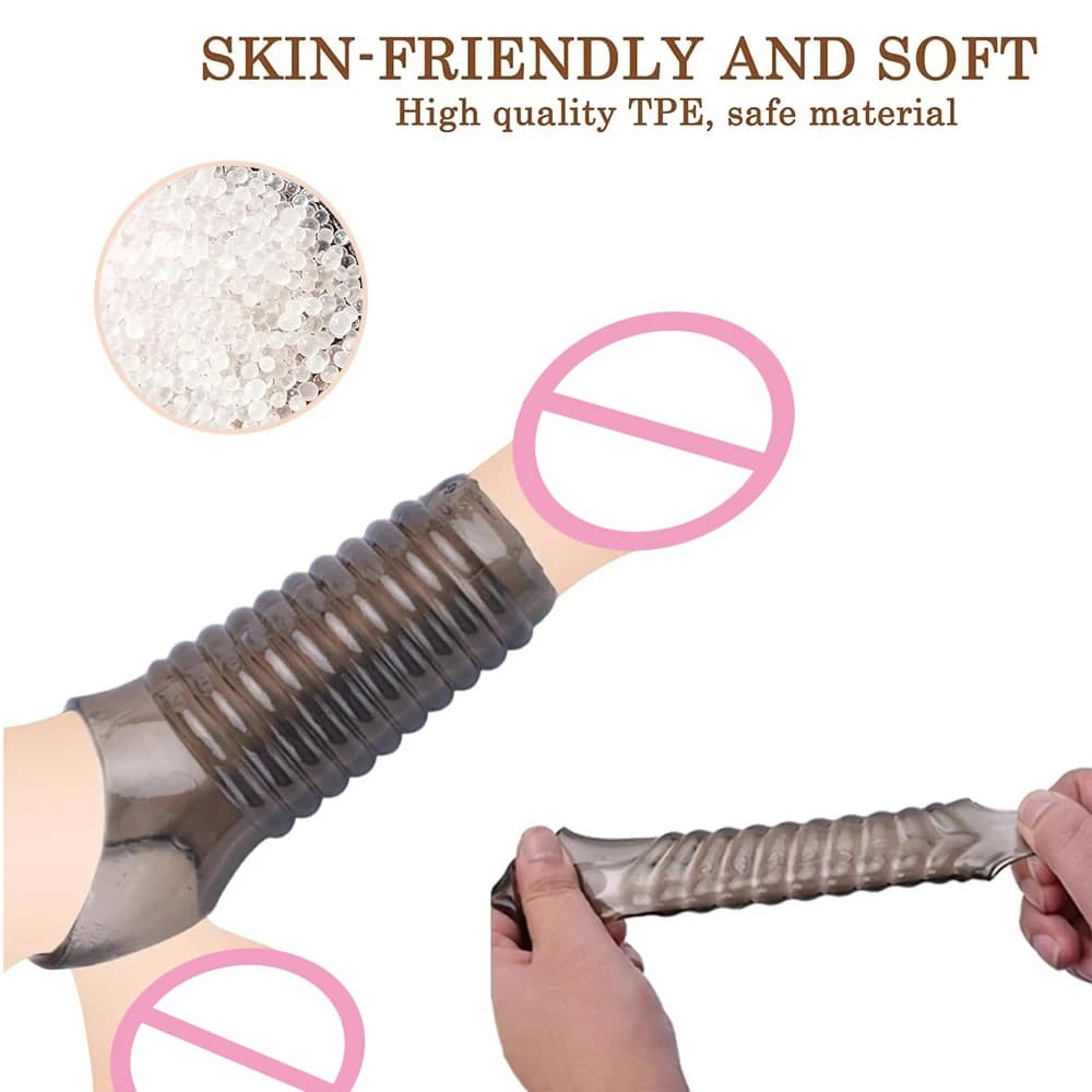 Reusable Cock Extender Silicone Penis Sleeve Delay Ejaculation Condom Stronger Erection Dick Enlargemen Cockring Sex Toy for Men