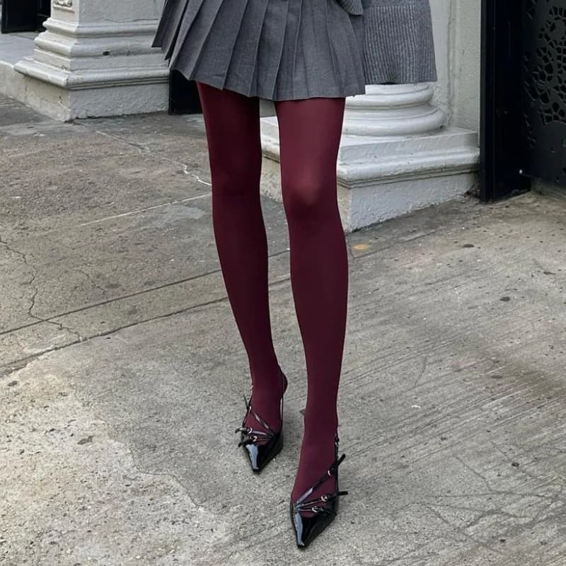 Vintage Red Women's Pantyhose Spring Autumn Super Elastic Y2k Slim Fit Candy Colored Tights Stockings for Females