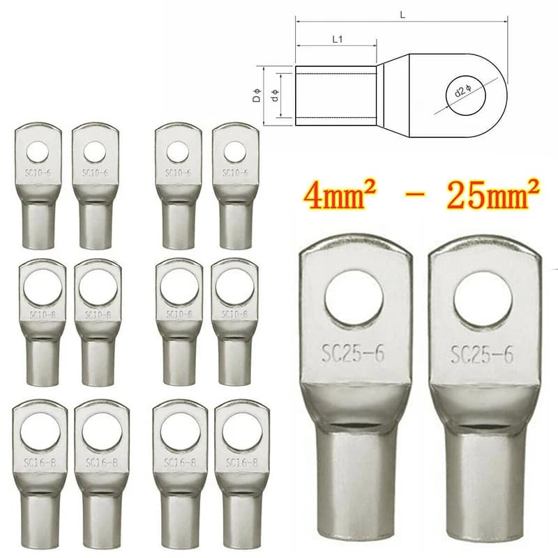 20PCS 4-25mm Assortment Tinned Copper Lugs Ring Crimp Terminals Battery Wire Welding Cable Connectors Kit