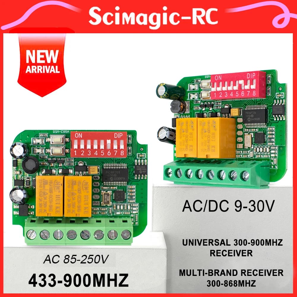 Universal MultiFrequency 300-868MHz Garage Door Remote Control Receiver 2 CH Controller Switch Opener For 433 868 MHz