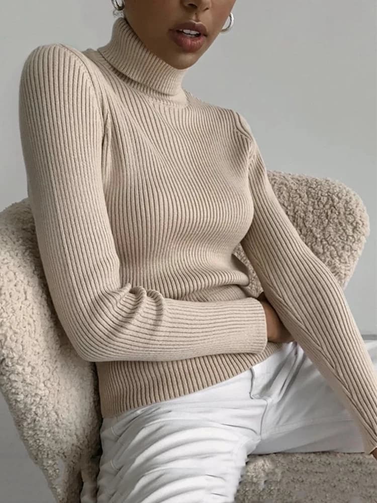 2024 Basic Turtleneck Women Sweaters Autumn Winter Thick Warm Pullover Slim Tops Ribbed Knitted Sweater Jumper Soft Pull Female