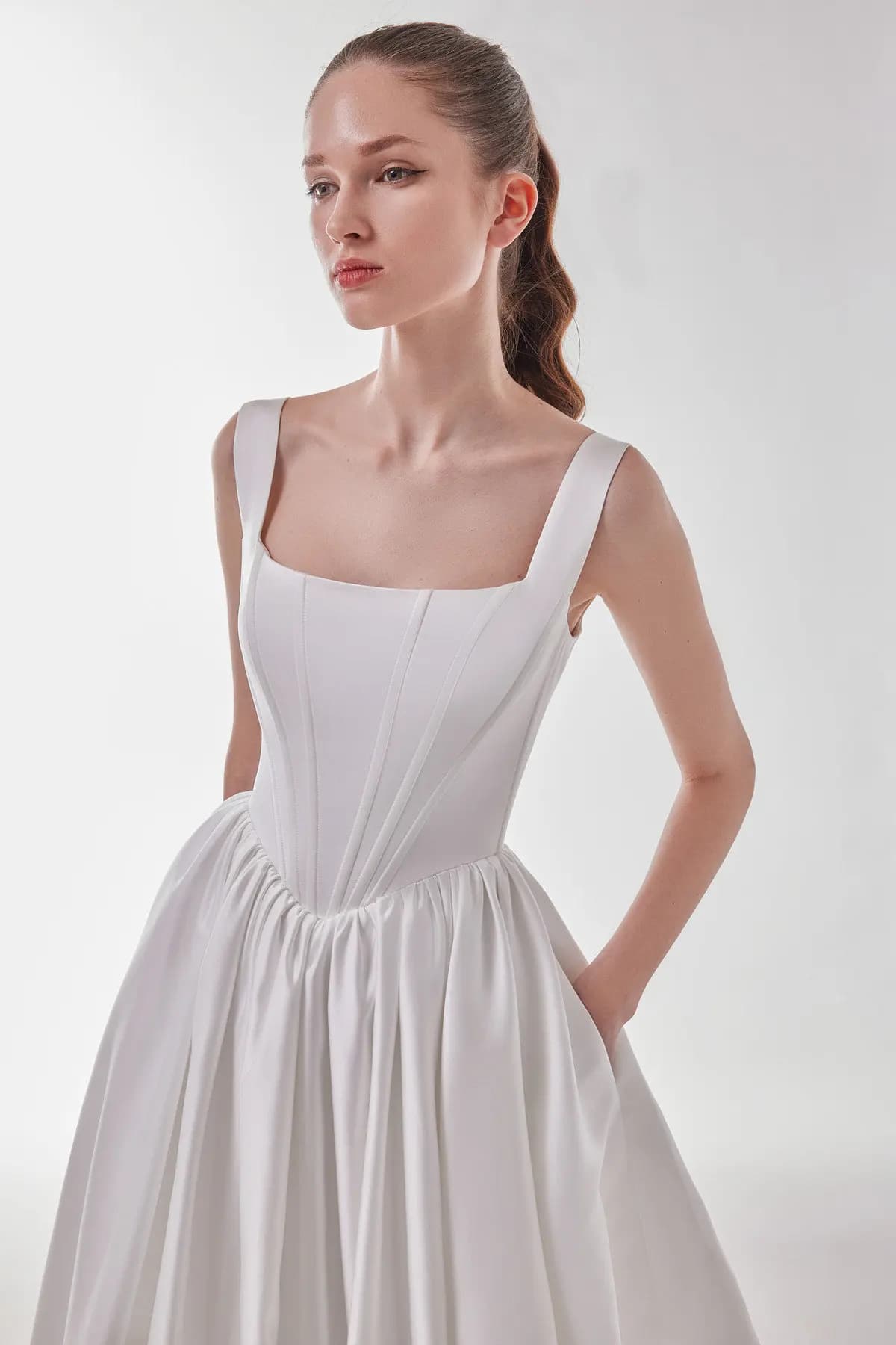 Elegantly Stain Wedding Dresses A-Line Mid-Calf Ballet Square Collar Sleeveless Classic Princess Dress Custom Made