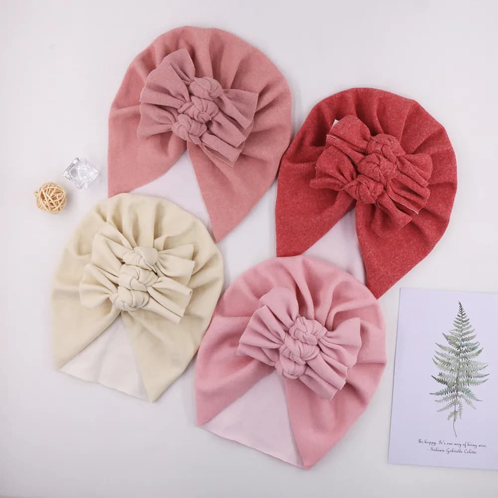New Newborn Hats Baby Bow Knot Turban for Toddler Girls Boys 0-3Y Winter Elastic Jacquard Indian Cap Wheat Ear Photo props