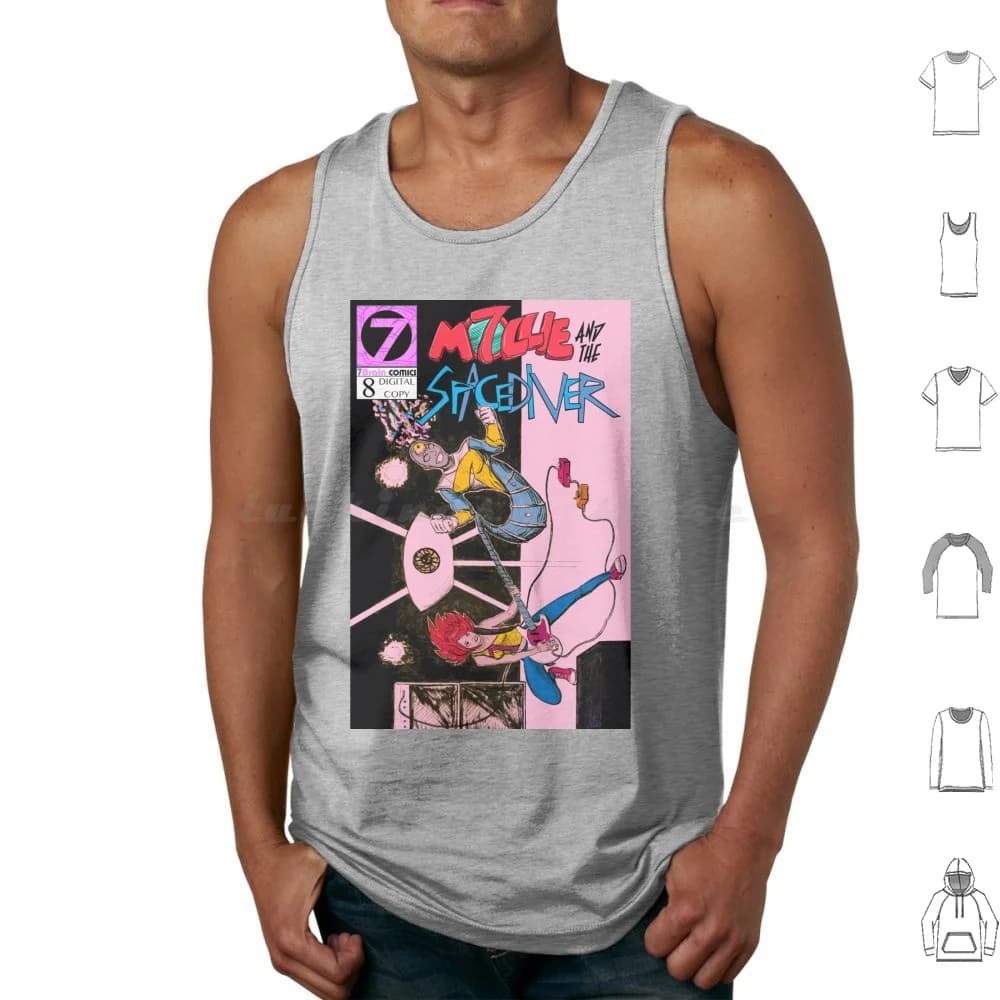 Mollie And The Spacediver #8 Cover Tank Tops Print Cotton Guitar Punk Punk Girl Girl Power Riot Sci Fi Science Fiction Red