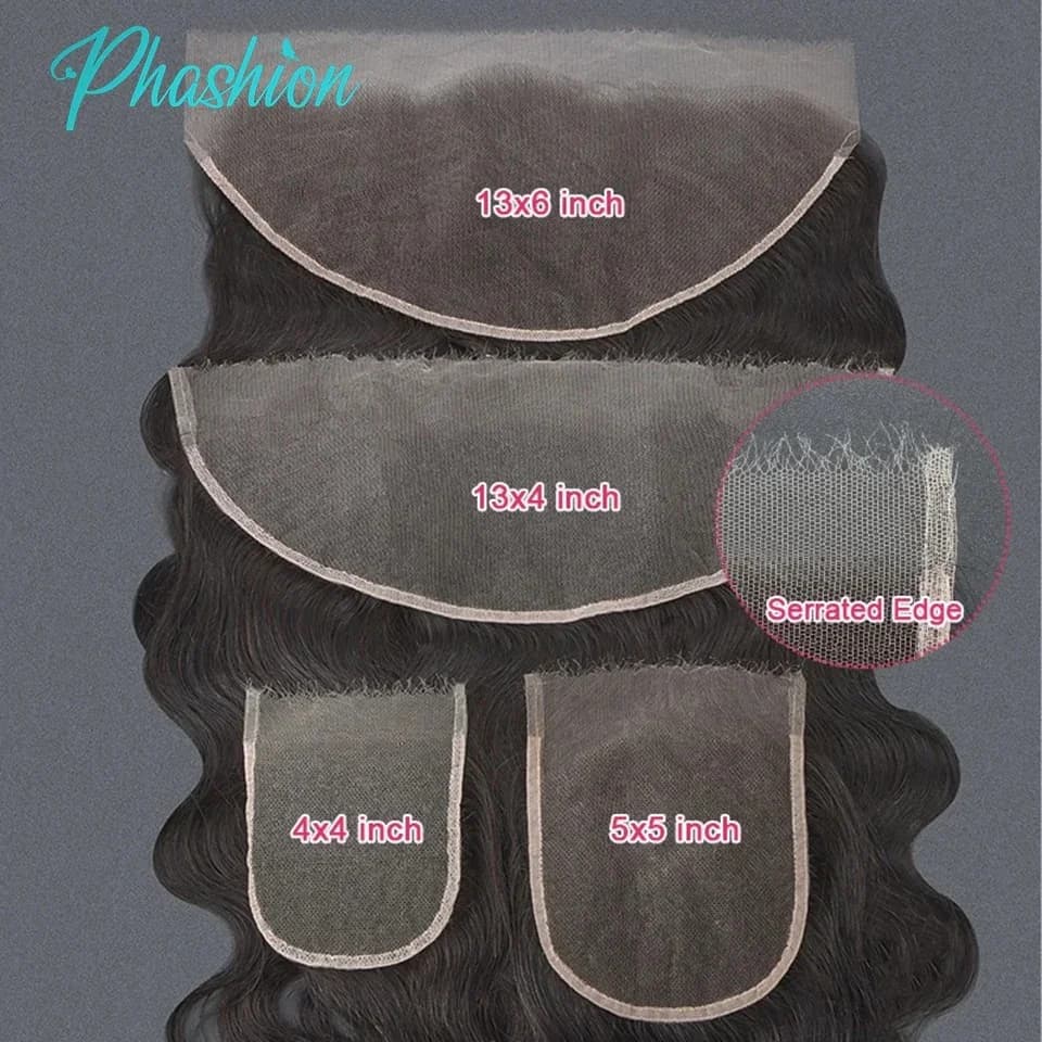 Phashion HD 13x6 13x4 Lace Frontal Straight Pre Plucked 4X4 5x5 6x6 Swiss Full Body Closure Only Natural Black 100% Human Hair