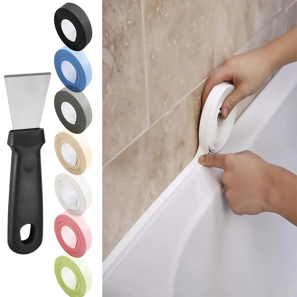 Caulk Tape Waterproof Self Adhesive,Razor Blade Scraper,Bathtub Caulk Strip Sealant Tape Sealing Strip for Kitchen Countertop