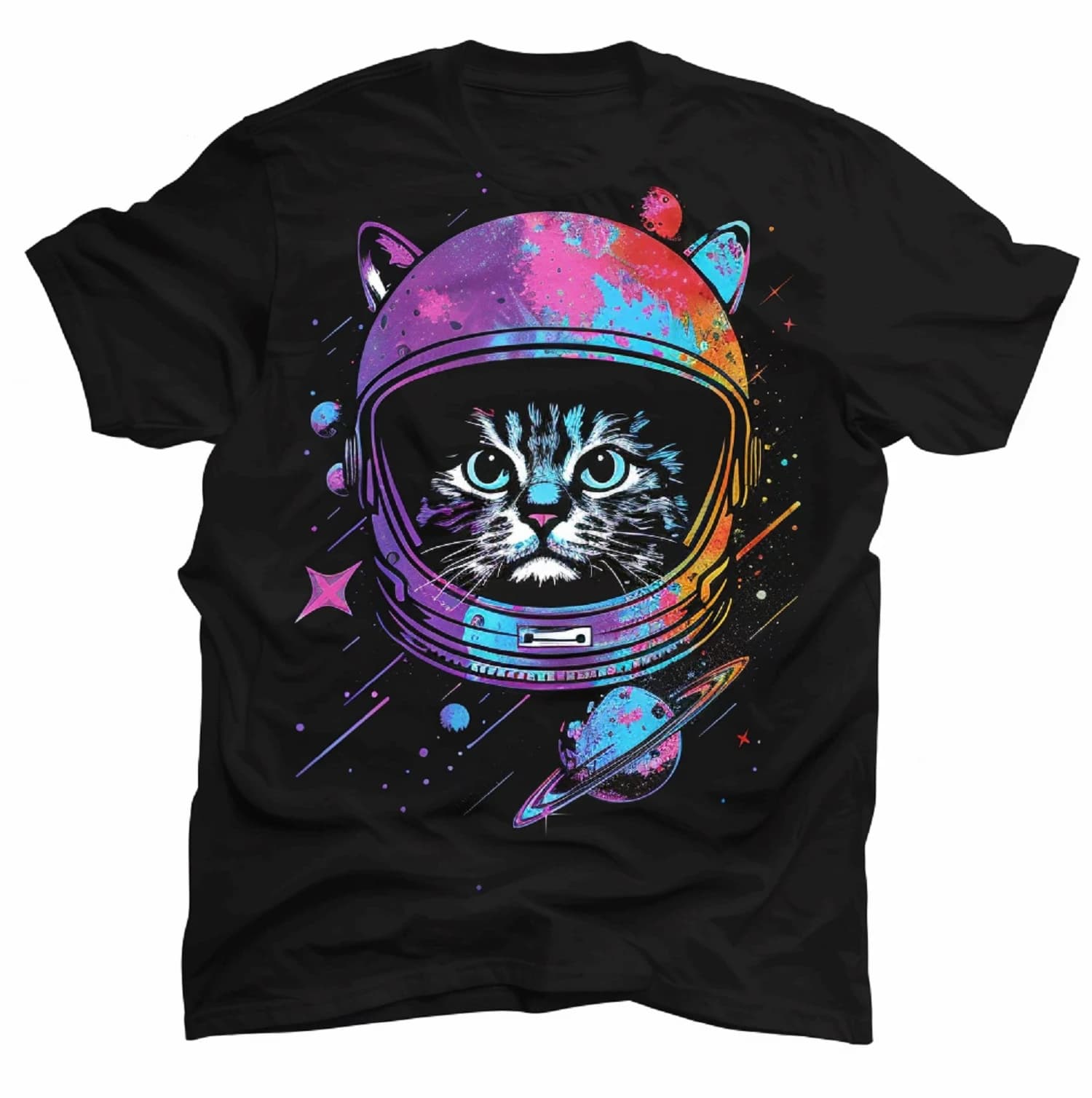 Funny Gift Cute Space Explorer Cat on a Comfortable Tee T-Shirt Men Women Vintage Clothes Graphic T Shirts Streetwear Camisetas
