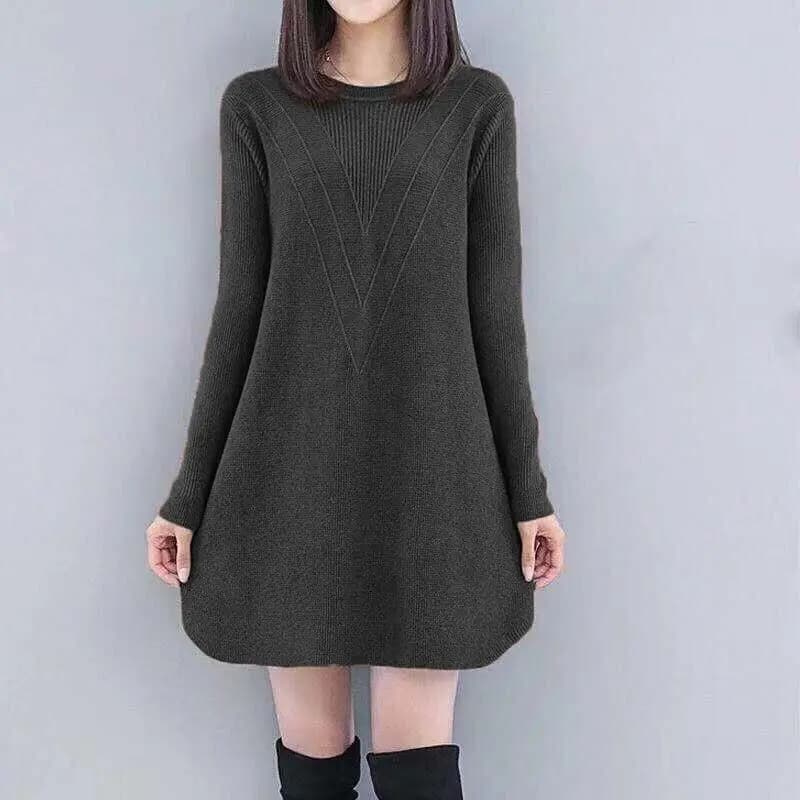 Fashion O-Neck Loose Knitted Asymmetrical Casual Dresses Women's Clothing 2023 Autumn Winter Oversized Commuter Mini Dress