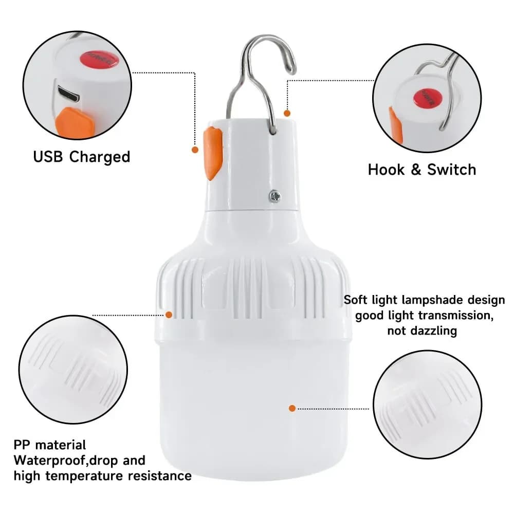 LED Camping Light 20W 40W 80W Camp Rechargeable Emergency Bulb Lighting Waterproof Energy-saving Bulbs Hanging Work Light Tent