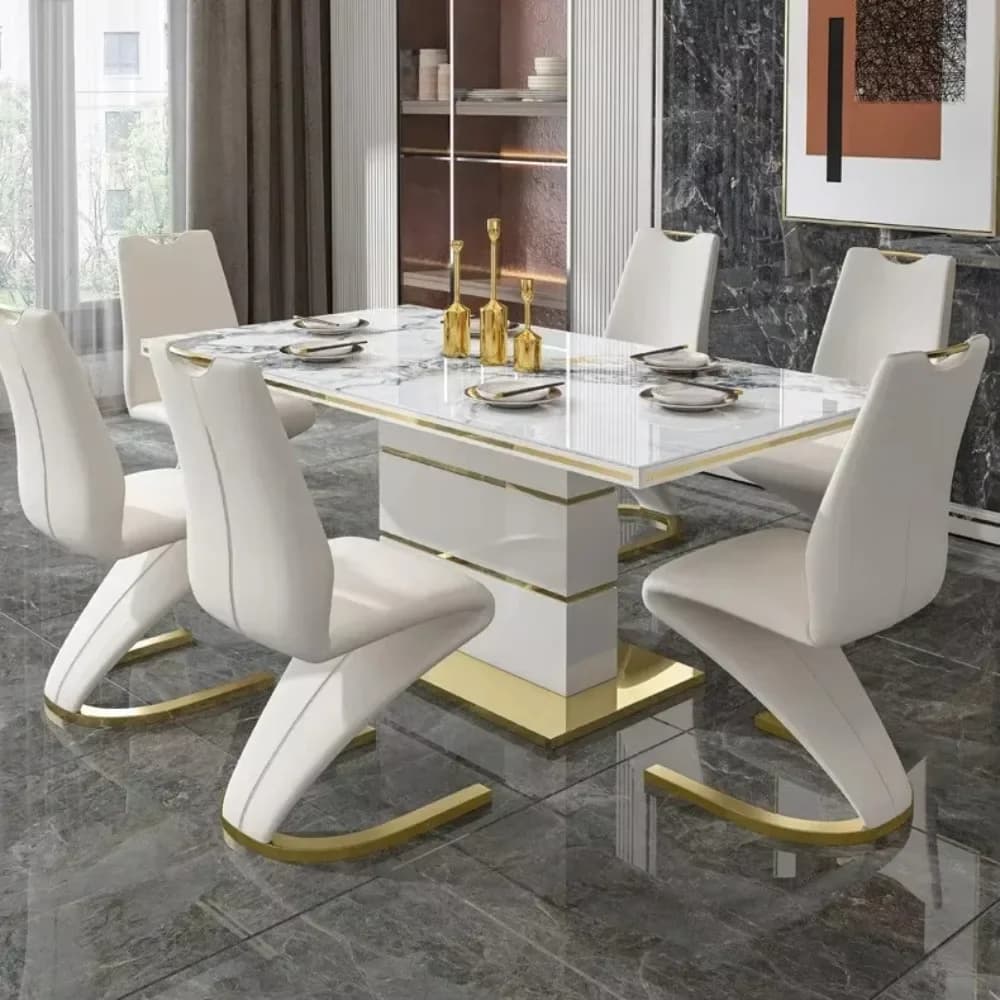 Marble Square Dining Table Set 4 Chairs and 6 Chairs,modern Luxury Gold with 6 Seater Restaurant Dining Room Furniture