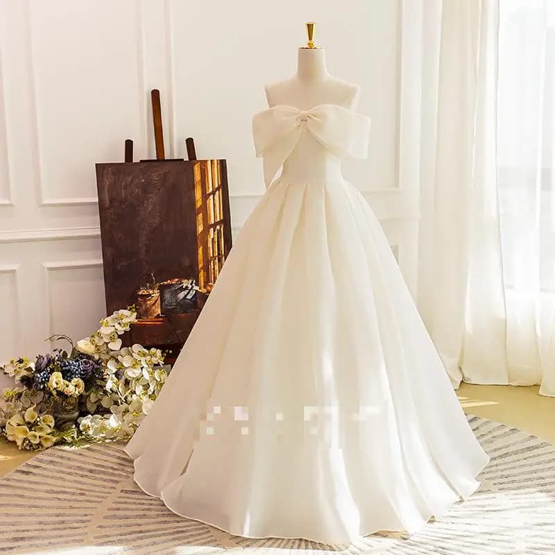 Customized Simple Wedding Gowns New Sweet Bow Off The Shoulder Bridal Dress Elegant Floor-length Lace Up Suknia Slubna Plus Size