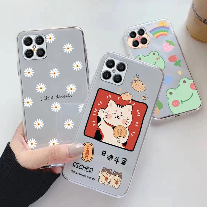 X6 Phone Case For Honor X6 Capa X6S TPU Funda Cute Cartoon Cat Cactus Painted Back Cover For HonorX6 X 6S 6.5" Transparent Coque