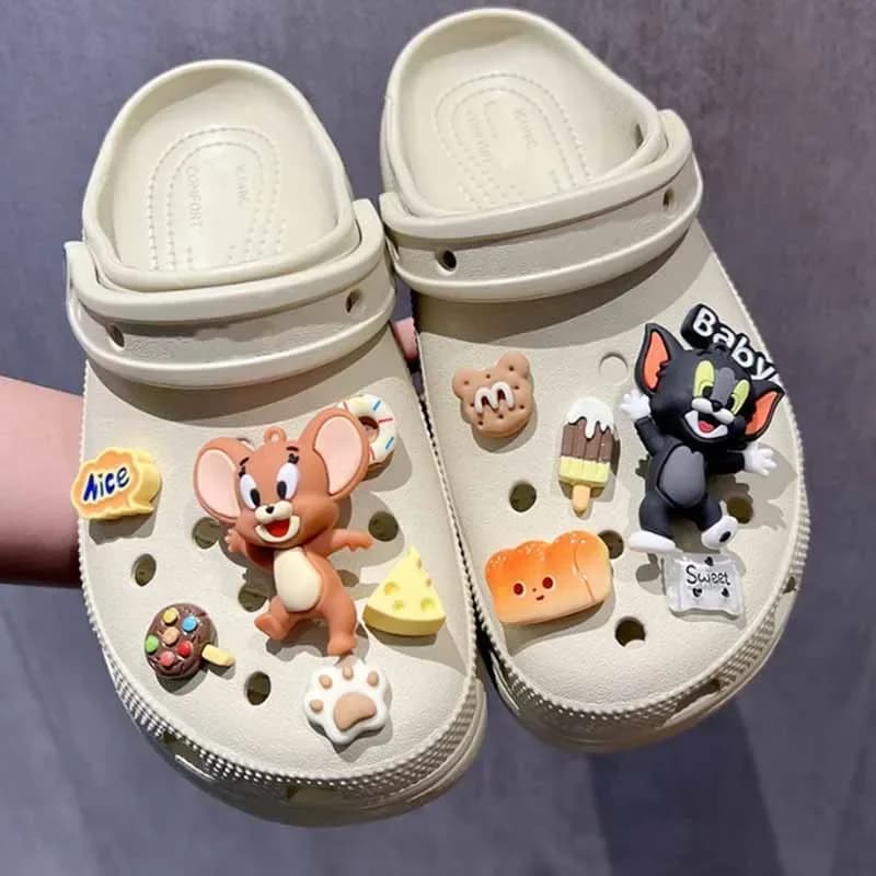 MINISO Tom and Jerry set Anime Character for Cute Cartoon Shoe Charms Decoration Accessories for Classic Clog X-mas Gifts