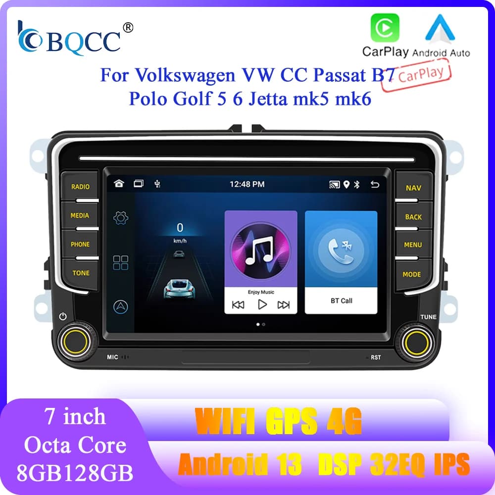 BQCC 7" Android 13 Octa Core Car Player Mirrorlink Carplay WIFI GRS For Volkswagen VW CC Passat B7 Polo Golf 5 6 Jetta mk5 mk6