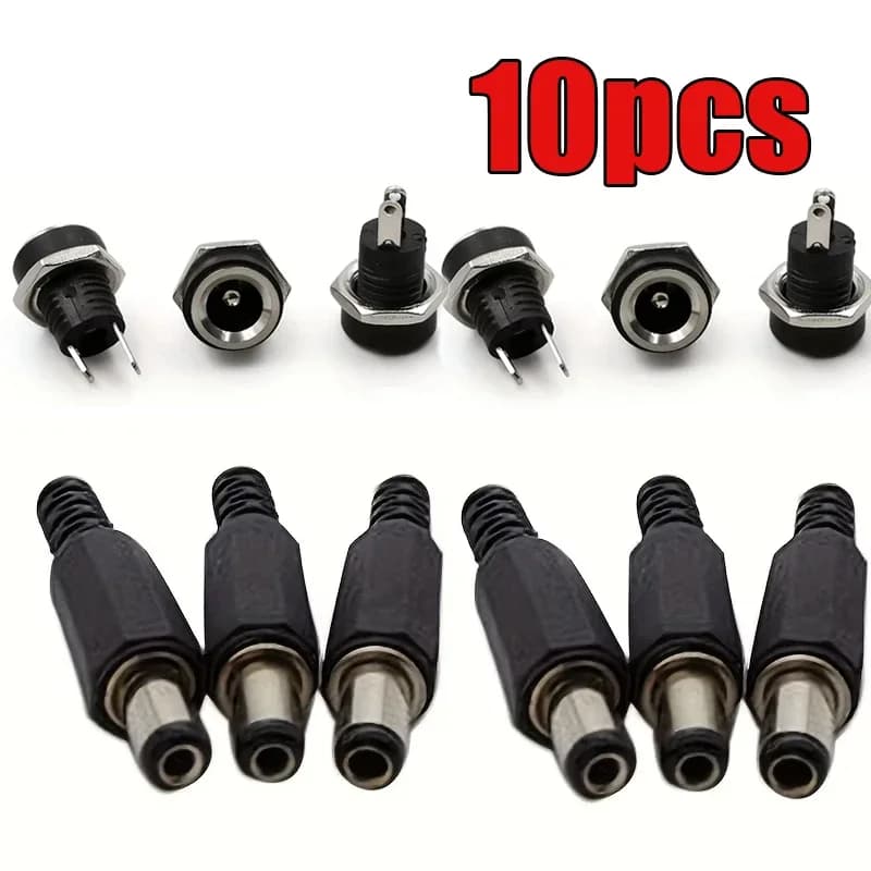 10PCS 5Pair 5.5x2.1mm DC Power Plug Male Female Jack Socket Nut Panel Mount DC Power Adapter Connector
