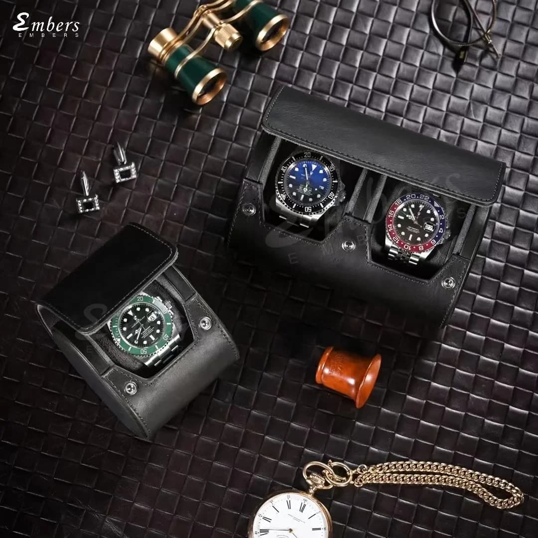 Embers Leather Watch Roll 1 2 3 slots Luxury Genuine Watch Storage Box Travel Bag Watch Case Gift Box Watch Pouch