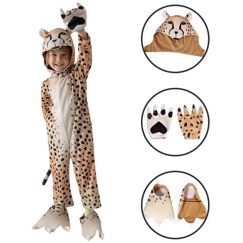 Kid's Cheerful Cheetah Costume Jumpsuit Children's Day Animal Performance Costume Boy's Leopard Halloween Performance Costume